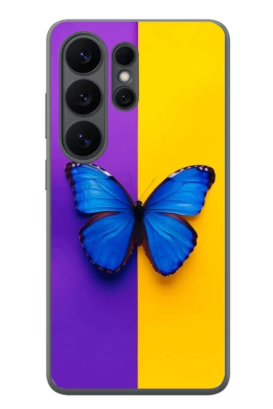 Le Balvo Samsung Galaxy S26 Ultra Uyumlu Mor Sarı Kelebek Baskılı Silikon Kılıf ürün görseli 1