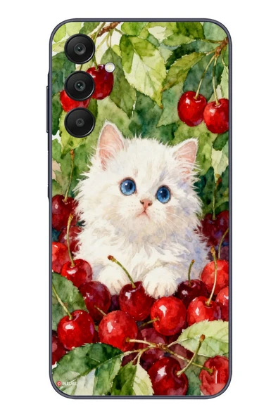 Le Balvo Samsung Galaxy A25 Uyumlu Kirazlı Kedi Baskılı Silikon Kılıf ürün görseli 1