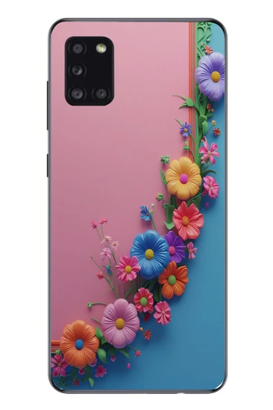Le Balvo Samsung Galaxy A31 Uyumlu Pembe Mavi Sarmaşık Baskılı Silikon Kılıf ürün görseli 1