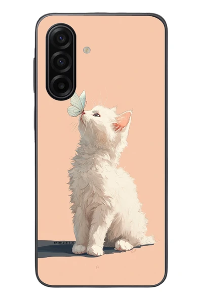 Le Balvo Samsung Galaxy A17 Uyumlu Beyaz Kelebekli Kedi Baskılı Silikon Kılıf ürün görseli 1