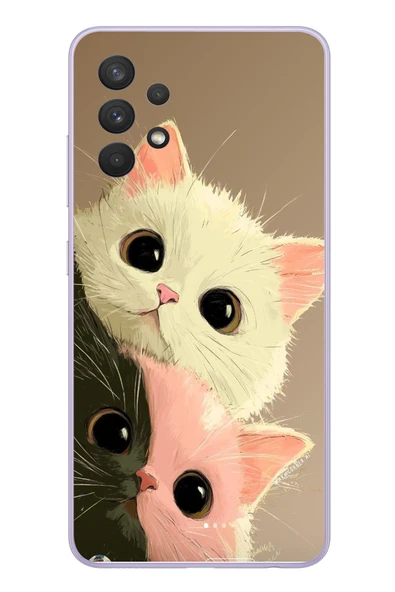 Le Balvo Samsung Galaxy A32 Uyumlu Pembe Siyah Beyaz Kedi Baskılı Silikon Kılıf ürün görseli 1