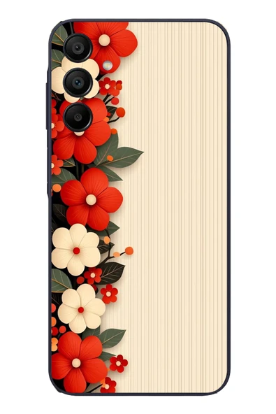 Le Balvo Samsung Galaxy A15 Uyumlu Kırmızı Beyaz Çiçekler Baskılı Silikon Kılıf ürün görseli 1