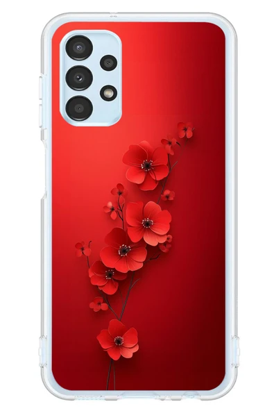 Le Balvo Samsung Galaxy A13 Uyumlu Kırmızı Kardelenler Baskılı Silikon Kılıf ürün görseli 1