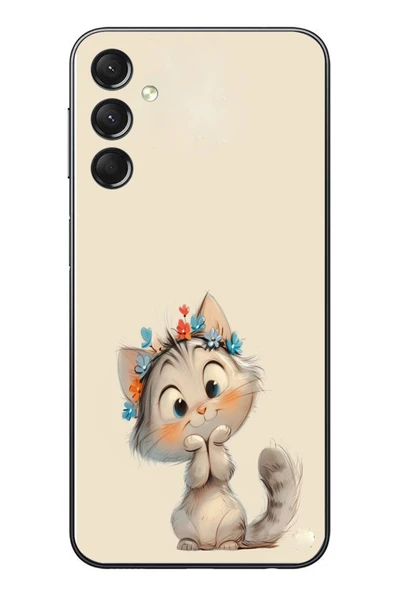 Le Balvo Samsung Galaxy A24 Uyumlu Sevimli Çiçekli Kedi Baskılı Silikon Kılıf ürün görseli 1