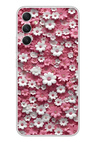 Le Balvo Samsung Galaxy A34 Uyumlu Beyaz Pembe Papatyalar Baskılı Silikon Kılıf ürün görseli 1