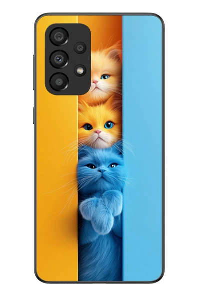 Le Balvo Samsung Galaxy A33 Uyumlu Mavi Sarı Kediler Baskılı Silikon Kılıf ürün görseli 1