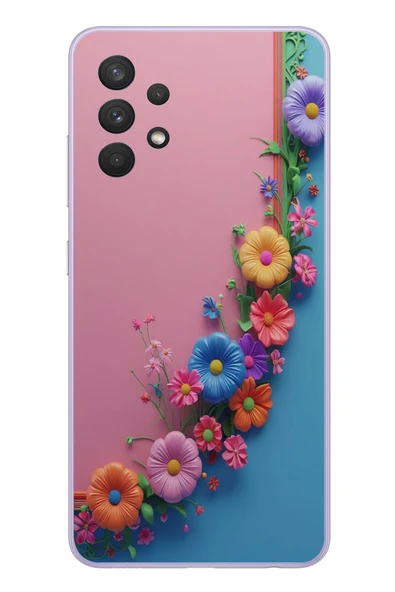 Le Balvo Samsung Galaxy A32 Uyumlu Pembe Mavi Sarmaşık Baskılı Silikon Kılıf ürün görseli 1