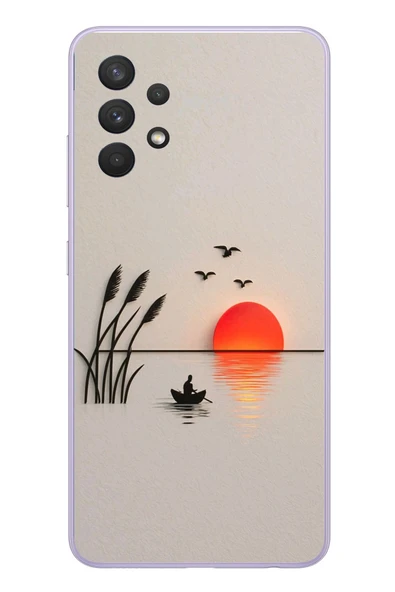 Le Balvo Samsung Galaxy A32 Uyumlu Gün Batımı Çizim Baskılı Silikon Kılıf ürün görseli 1