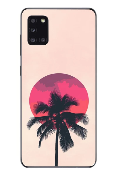 Le Balvo Samsung Galaxy A31 Uyumlu Palmiye Kırmızı Ay Baskılı Silikon Kılıf ürün görseli 1