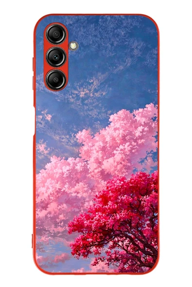 Le Balvo Samsung Galaxy A14 Uyumlu Kırmızı Pembe Ağaçlar Baskılı Silikon Kılıf ürün görseli 1