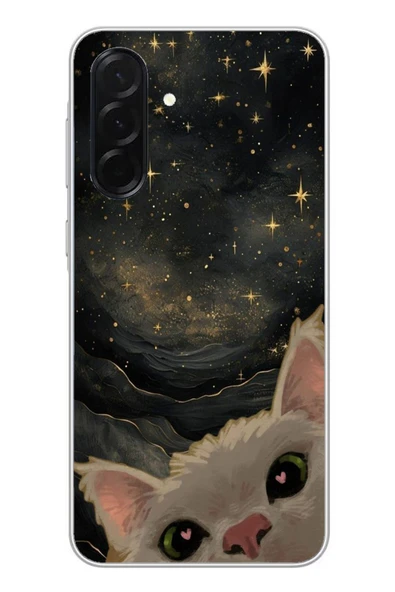 Le Balvo Samsung Galaxy A36 Uyumlu Siyah Gökyüzülü Kedi Baskılı Silikon Kılıf ürün görseli 1