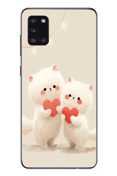 Le Balvo Samsung Galaxy A31 Uyumlu Kalpli Beyaz Kediler Baskılı Silikon Kılıf ürün görseli 1