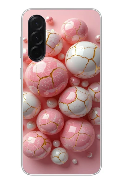 Le Balvo Samsung Galaxy A36 Uyumlu Pembe Beyaz Kırık Toplar Baskılı Silikon Kılıf ürün görseli 1