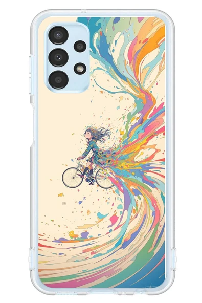 Le Balvo Samsung Galaxy A13 Uyumlu Rengarenk Bisikletli Kız Baskılı Silikon Kılıf ürün görseli 1