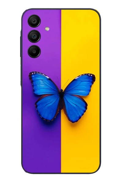Le Balvo Samsung Galaxy A15 Uyumlu Mor Sarı Kelebek Baskılı Silikon Kılıf ürün görseli 1