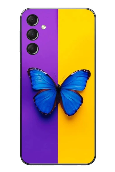 Le Balvo Samsung Galaxy A24 Uyumlu Mor Sarı Kelebek Baskılı Silikon Kılıf ürün görseli 1