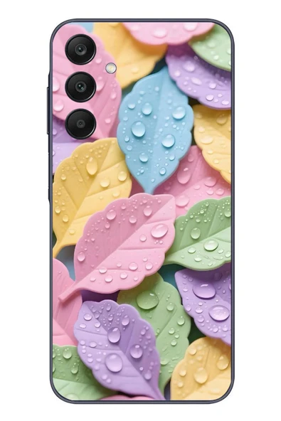Le Balvo Samsung Galaxy A25 Uyumlu Pastel Damlalıklı Yapraklar Baskılı Silikon Kılıf ürün görseli 1