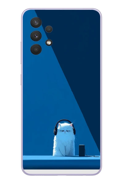 Le Balvo Samsung Galaxy A32 Uyumlu Kulaklı Kedi Baskılı Silikon Kılıf ürün görseli 1