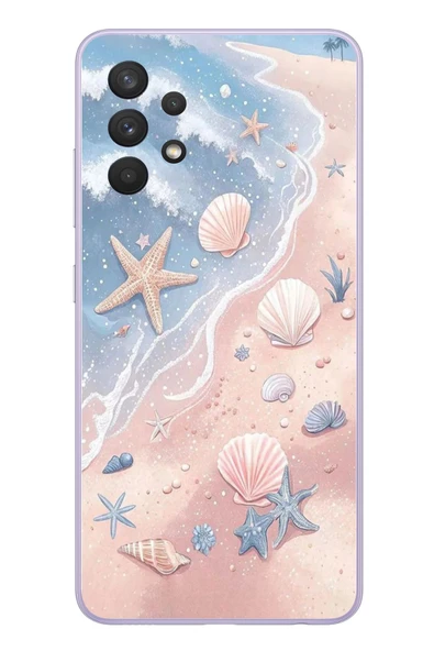Le Balvo Samsung Galaxy A32 Uyumlu Deniz Yıldızı Kumsalı Baskılı Silikon Kılıf ürün görseli 1