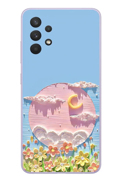 Le Balvo Samsung Galaxy A32 Uyumlu Çiçekli Ay Baskılı Silikon Kılıf ürün görseli 1