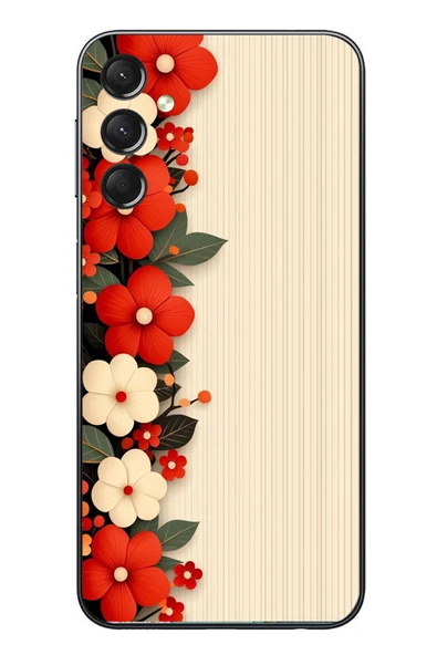 Le Balvo Samsung Galaxy A24 Uyumlu Kırmızı Beyaz Çiçekler Baskılı Silikon Kılıf ürün görseli 1