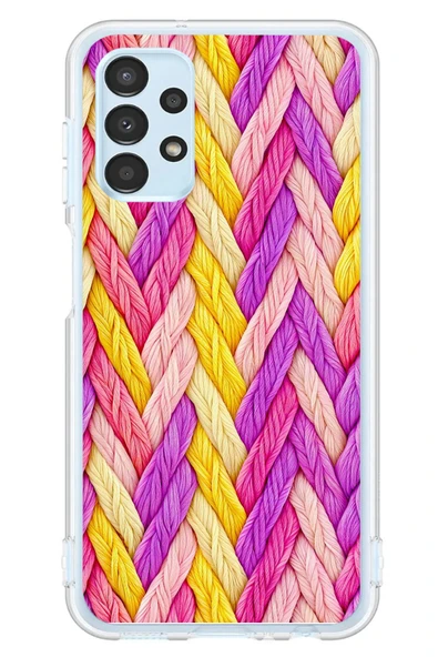 Le Balvo Samsung Galaxy A13 Uyumlu Mor Sarı Örgü Baskılı Silikon Kılıf ürün görseli 1