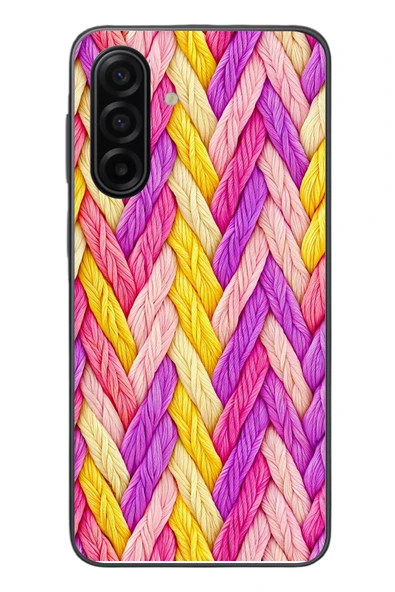 Le Balvo Samsung Galaxy A17 Uyumlu Mor Sarı Örgü Baskılı Silikon Kılıf ürün görseli 1