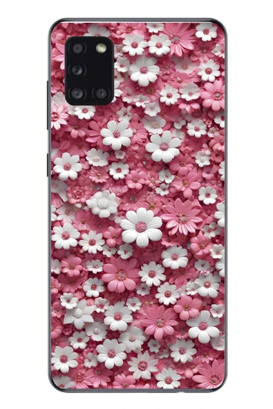 Le Balvo Samsung Galaxy A31 Uyumlu Beyaz Pembe Papatyalar Baskılı Silikon Kılıf ürün görseli 1