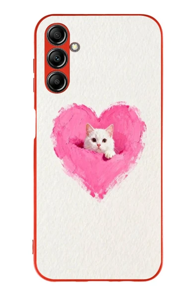 Le Balvo Samsung Galaxy A14 Uyumlu Pembe Kalpli Kedi Baskılı Silikon Kılıf ürün görseli 1