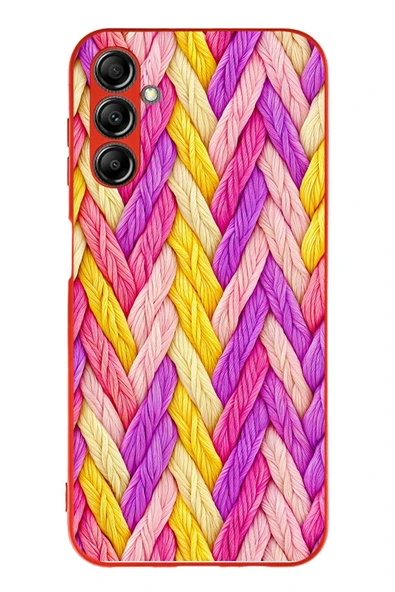 Le Balvo Samsung Galaxy A14 Uyumlu Mor Sarı Örgü Baskılı Silikon Kılıf ürün görseli 1