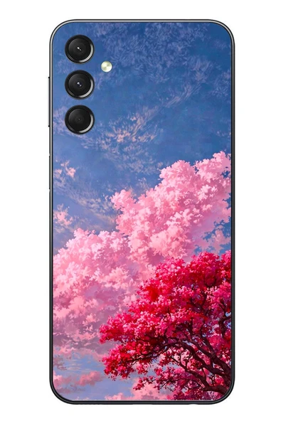 Le Balvo Samsung Galaxy A24 Uyumlu Kırmızı Pembe Ağaçlar Baskılı Silikon Kılıf ürün görseli 1