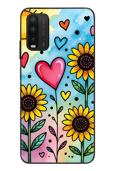 Le Balvo Redmi 9T Uyumlu Ayçiçeği Kalpli Baskılı Silikon Kılıf ürün görseli 1