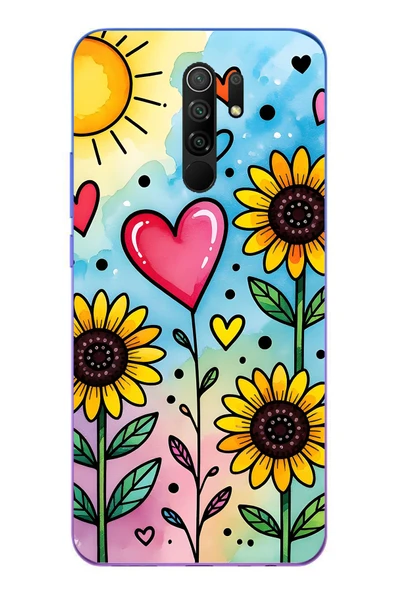 Le Balvo Redmi 9 Uyumlu Ayçiçeği Kalpli Baskılı Silikon Kılıf ürün görseli 1