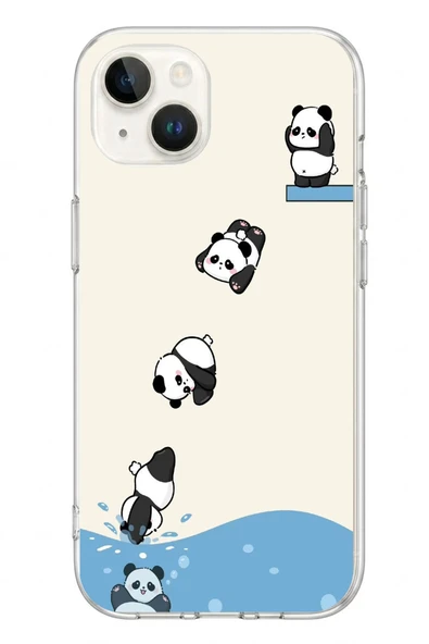 Le Balvo İphone 13/14 Uyumlu Yüzen Pandalar Baskılı Silikon Kılıf ürün görseli 1