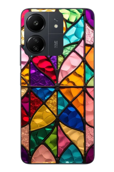 Le Balvo Redmi 13C Uyumlu Cam Vitray Baskılı Silikon Kılıf ürün görseli 1