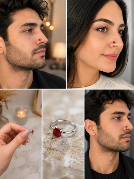 925 Ayar Gümüş Minimal Burun Hızması Piercing Zirkon Taşlı Unisex Halka Nose Ring Günlük Kullanım Şık Tasarım ürün görseli 1