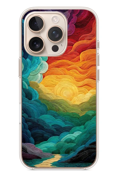 Le Balvo İphone 16 Pro Uyumlu Gün Doğumu ve Batımı Baskılı Silikon Kılıf ürün görseli 1