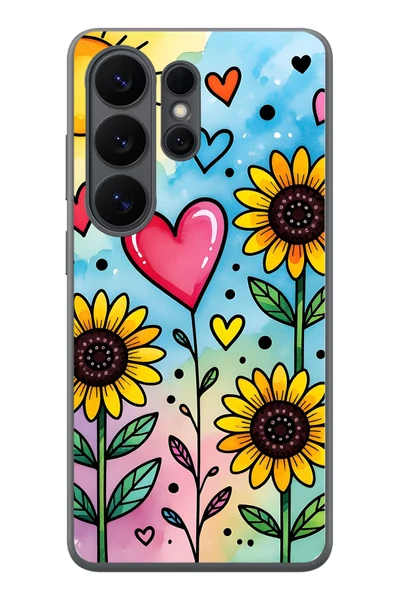 Le Balvo Samsung Galaxy S26 Ultra Uyumlu Ayçiçeği Kalpli Baskılı Silikon Kılıf ürün görseli 1