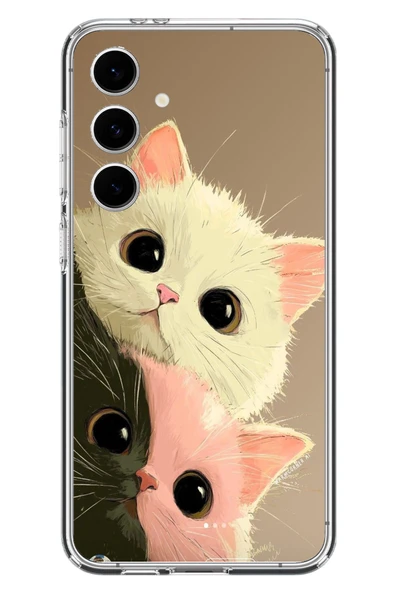 Le Balvo Samsung Galaxy S24 FE Uyumlu Pembe Siyah Beyaz Kedi Baskılı Silikon Kılıf ürün görseli 1