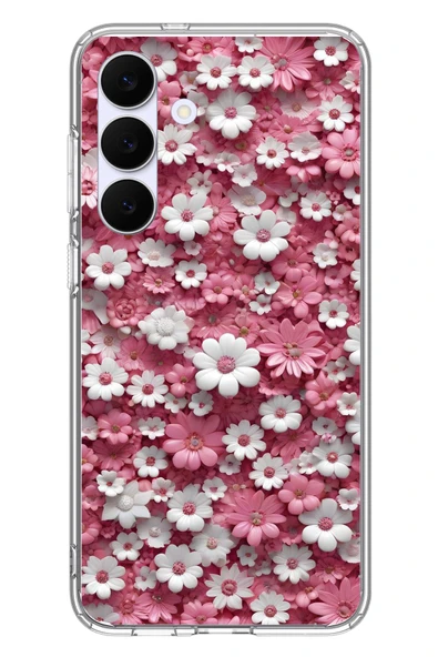 Le Balvo Samsung Galaxy S25 FE Uyumlu Beyaz Pembe Papatyalar Baskılı Silikon Kılıf ürün görseli 1