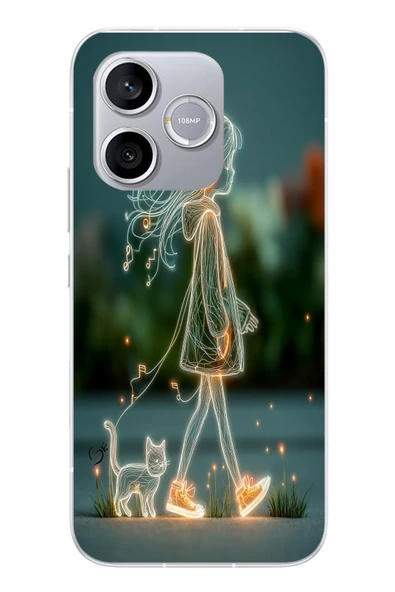 Le Balvo Honor 600 Lite Uyumlu Kedili Neon Kız Baskılı Silikon Kılıf ürün görseli 1