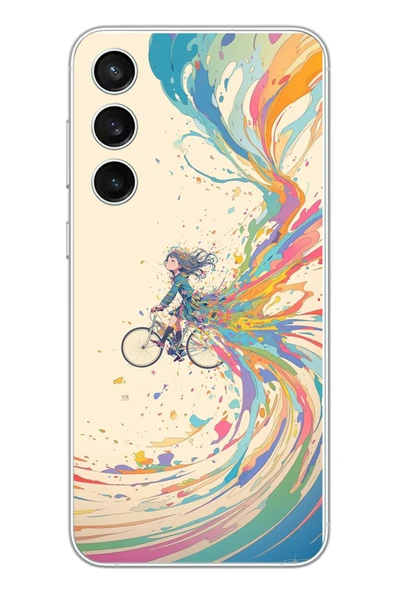 Le Balvo Samsung Galaxy S23 Fe Uyumlu Rengarenk Bisikletli Kız Baskılı Silikon Kılıf ürün görseli 1