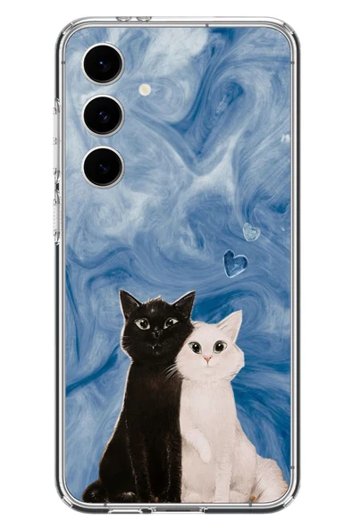 Le Balvo Samsung Galaxy S24 FE Uyumlu Siyah ve Beyaz Kedi Baskılı Silikon Kılıf ürün görseli 1