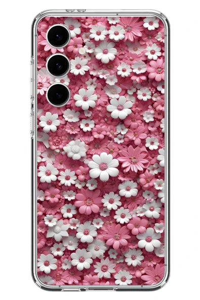 Le Balvo Samsung Galaxy S24 FE Uyumlu Beyaz Pembe Papatyalar Baskılı Silikon Kılıf ürün görseli 1