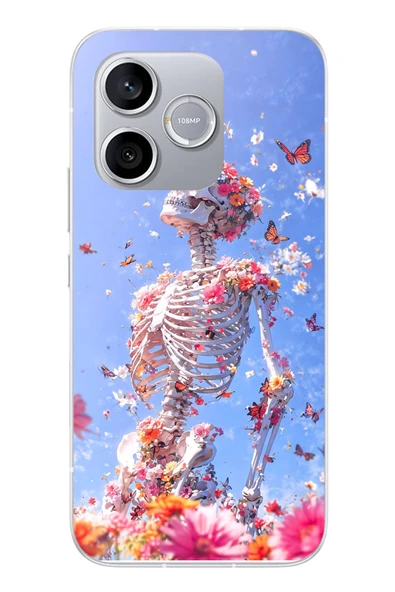 Le Balvo Honor 600 Lite Uyumlu İskelet Çiçekleri Baskılı Silikon Kılıf ürün görseli 1