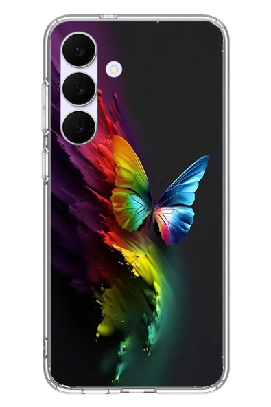 Le Balvo Samsung Galaxy S25 FE Uyumlu Gökkuşağı Kelebeği Baskılı Silikon Kılıf ürün görseli 1