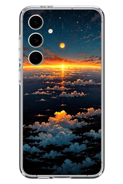 Le Balvo Samsung Galaxy S24 FE Uyumlu Gün Batımı ve Ay Baskılı Silikon Kılıf ürün görseli 1