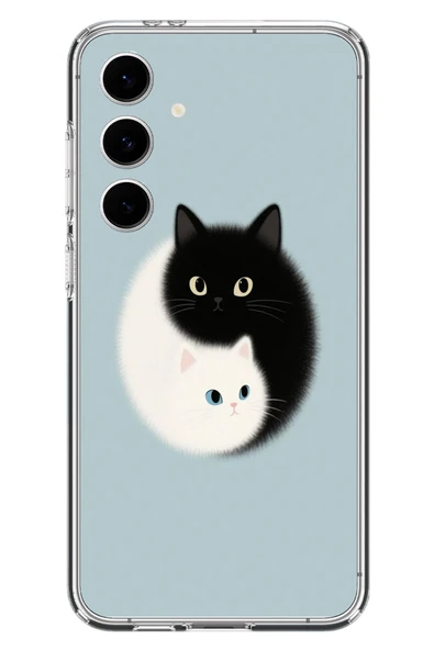 Le Balvo Samsung Galaxy S24 FE Uyumlu Yin Yang Kediler Baskılı Silikon Kılıf ürün görseli 1