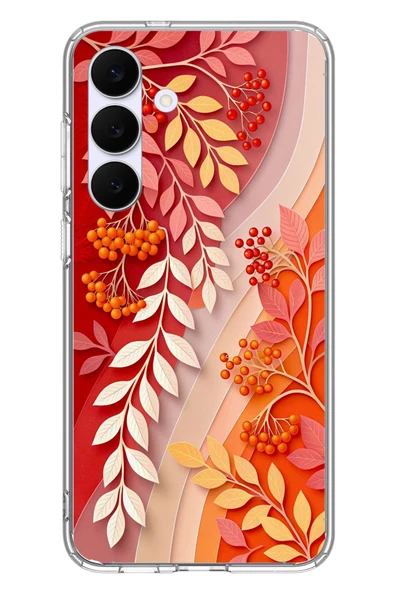 Le Balvo Samsung Galaxy S25 FE Uyumlu Kırmızı Beyaz İğdeler Baskılı Silikon Kılıf ürün görseli 1