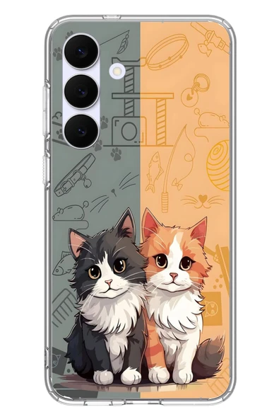 Le Balvo Samsung Galaxy S25 FE Uyumlu Sarı ve Siyah Kedi Baskılı Silikon Kılıf ürün görseli 1